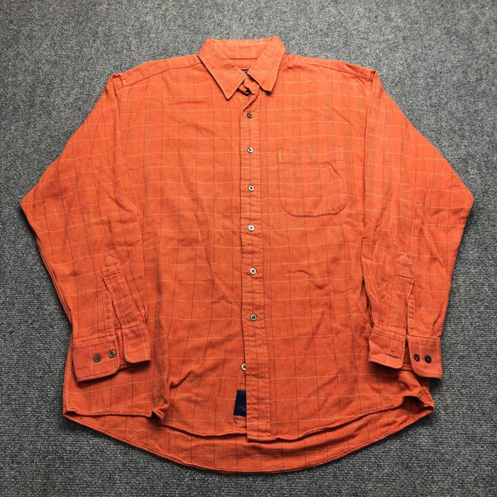 Burberry London Mens Orange Herringbone Windowpane Cotton Button Down Shirt L